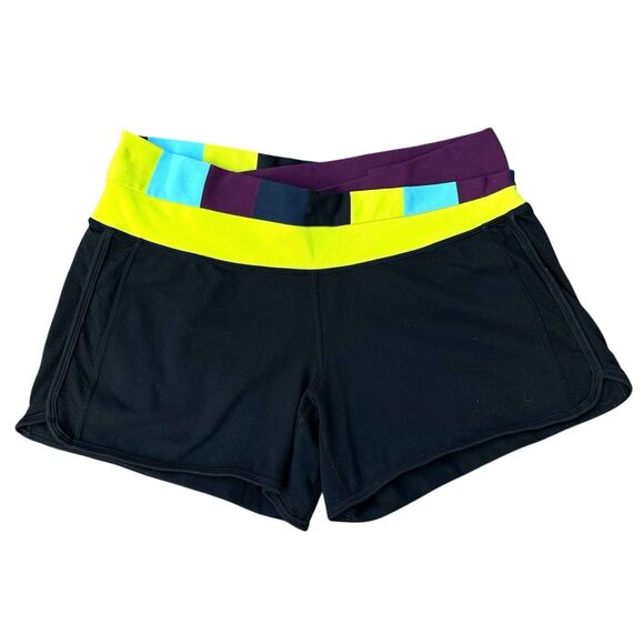 Lululemon Womens Astro Shorts No Size 8 Black Multicolor Waistband Running Gym - Picture 2 of 6